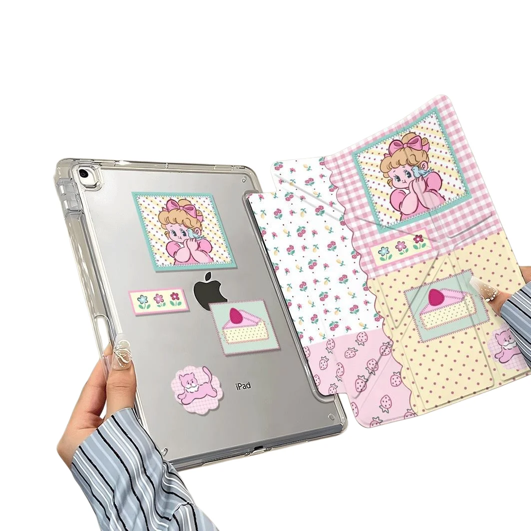 Cartoon Girl Pen Slot Tablet Case For Mini7 6 iPad Pro 2024 2022 2021 2020 2019 2018 2017 11 10 9 8 7 6 5 Air7 6 5 4 3 2 1 Cover