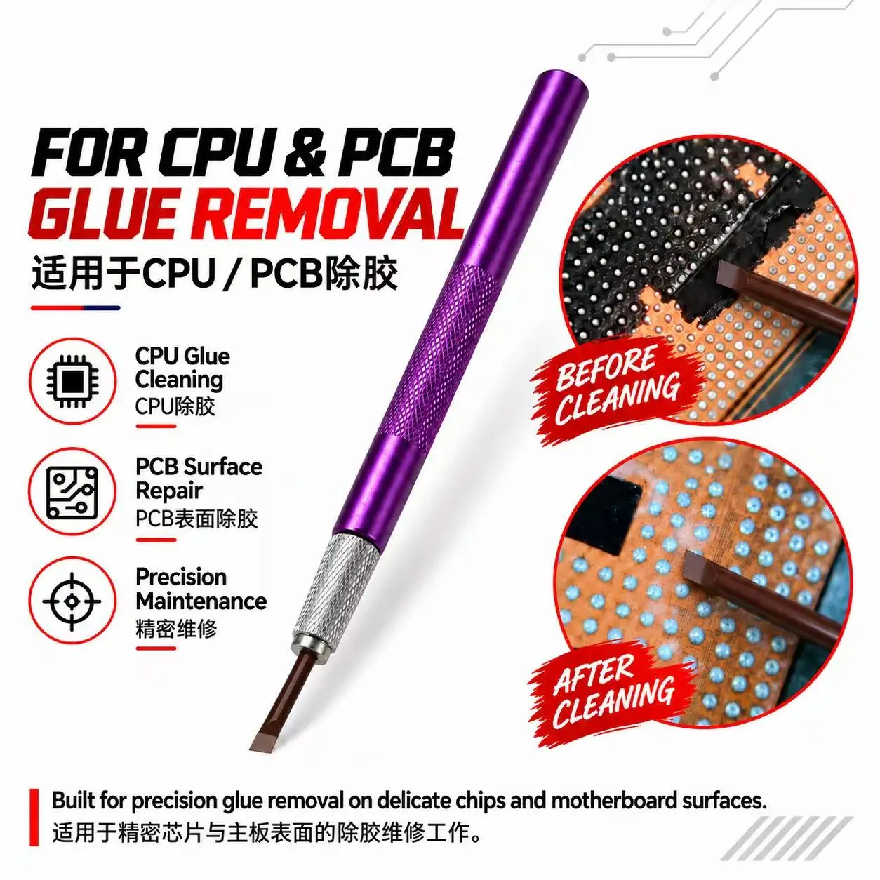 CK-1 CPU Specific Glue Removal Blade Precision Beveled Tool Heat resistant non-deformable Built for CPU Black Glue Cleaning