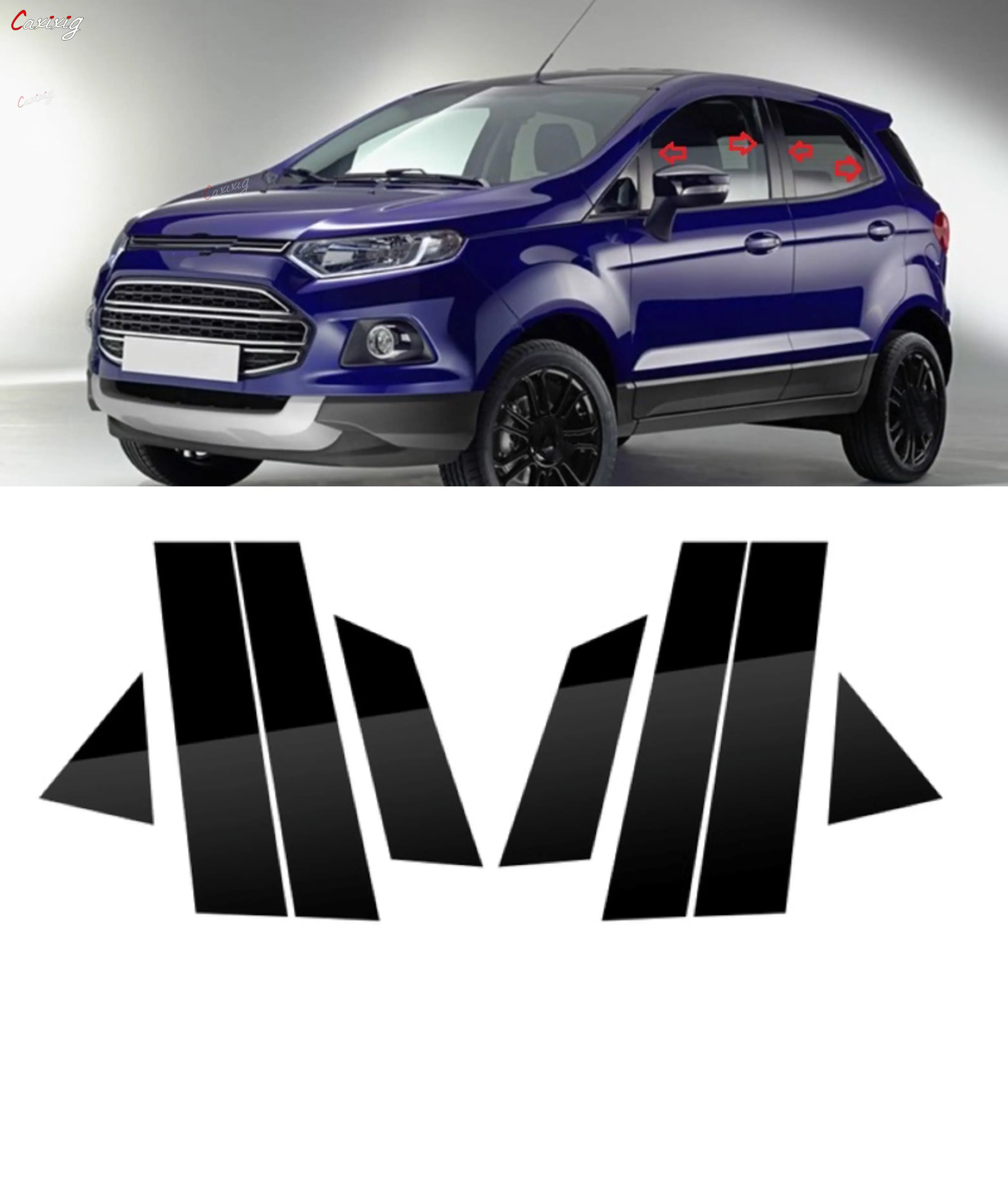 8PCS Car Door Window Pillar Posts Trim Covers Sticker For Ford Ecosport 2013 2014 2015 2016 2017 2018 2019 2020 2021