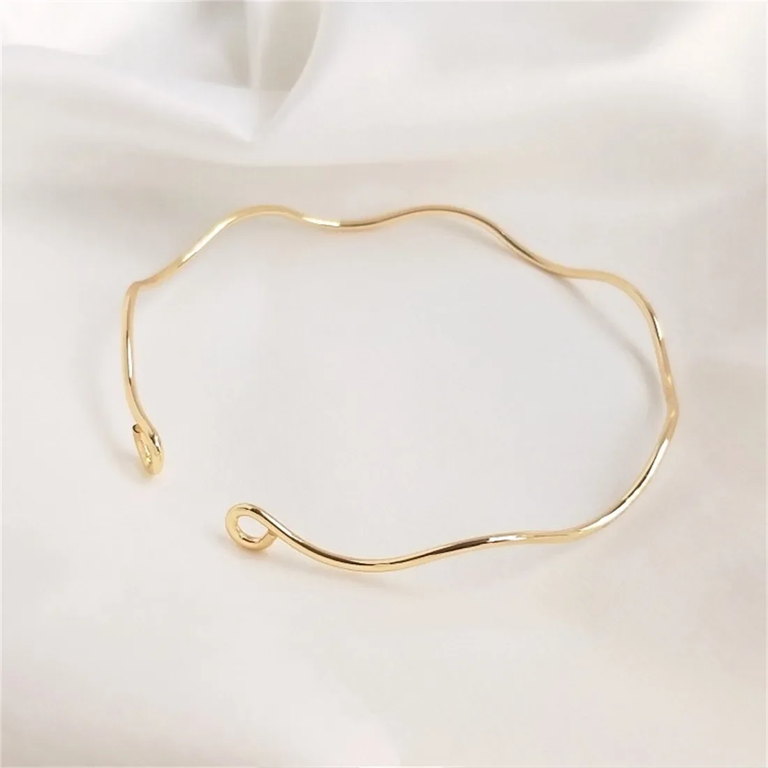 14K Gold-clad Copper Wire Wave Bracelet Double-ended Opening 9-word Base Bracelet Handmade Diy Bracelet Basic Accessories B725