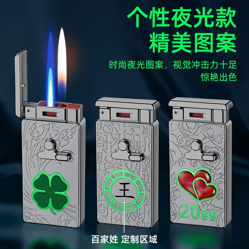 Colorful Shell Voice-activated Intelligent Dual-fire Lighter Gas-electric Mix  Lighter LED Visible Gas Window Electric Lighter