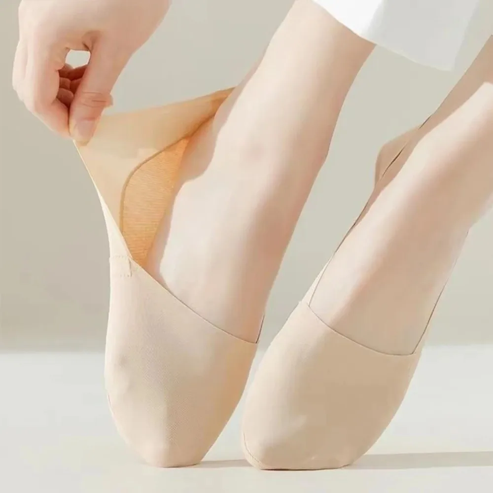 Casual Ice Silk Invisible Boat Socks Silicone Non-slip Elastic Women Socks No-Show Sox Ultra-thin Short Boat Hosiery Summer
