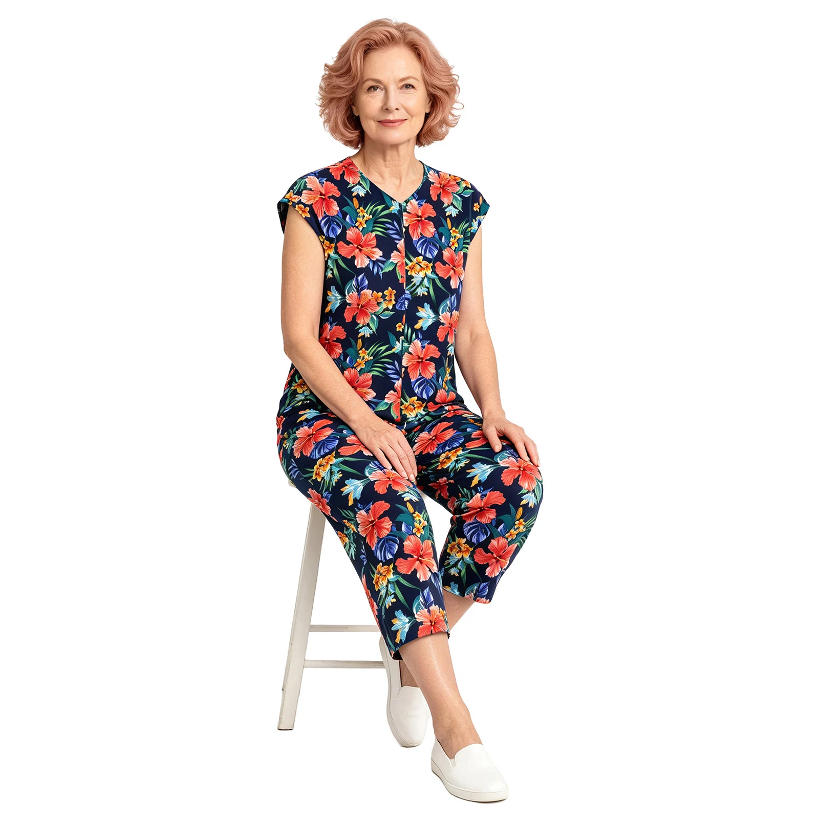 Women Sleepwear Adaptive Special Needs Clothes V Neck Sleeveless Back Zipper Bodysuit Soft Breathable Cotton for Seniors Home