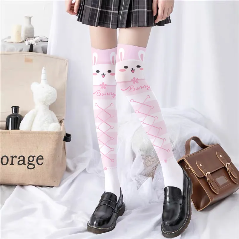 Cosplay Student Kawaii Lolita 3D Digital Printed Sweet Stockings Girl JK Stockings Props Accessories Anime Tight High Over Knee