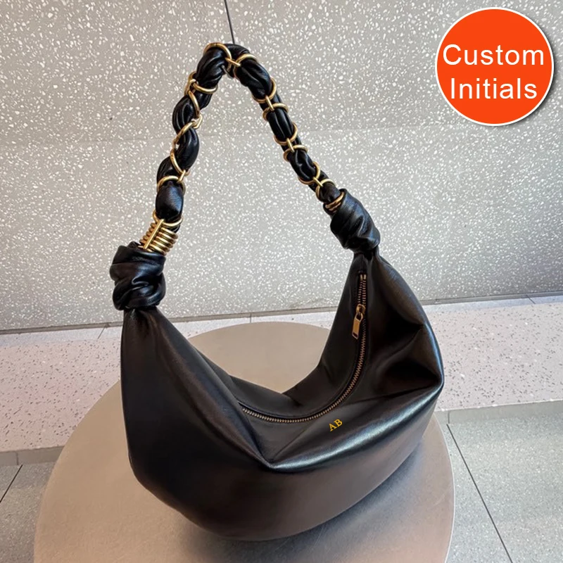 

Custom Initials Leather Half Moon Bags For Women Luxury Designer Handbags Purses 2026 New In Metal Ring Braided Straps Shoulder