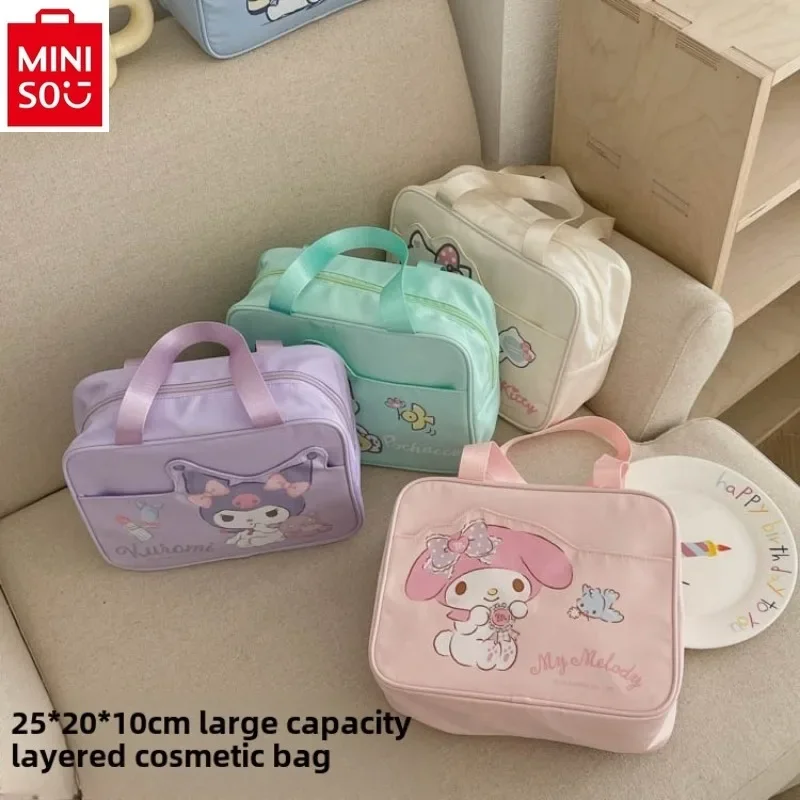 MINISO Women's High Quality Makeup Bag Outdoor Portable Multi functional Storage Toiletries Cartoon Cute Kuromi Anime Handbag