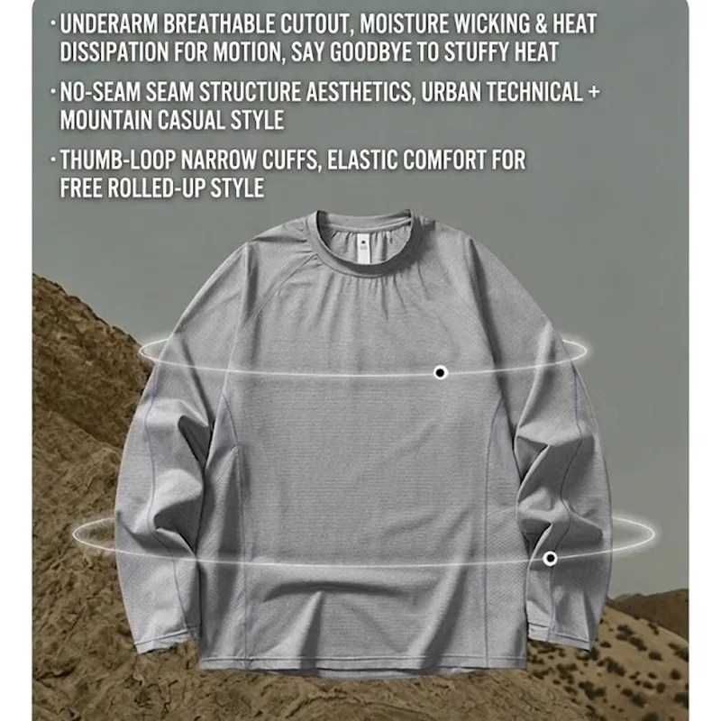 Unisex Contrast Stitch Long Sleeve Quick-Dry T-Shirt – Loose Functional Outdoor Top for Hiking & Camping