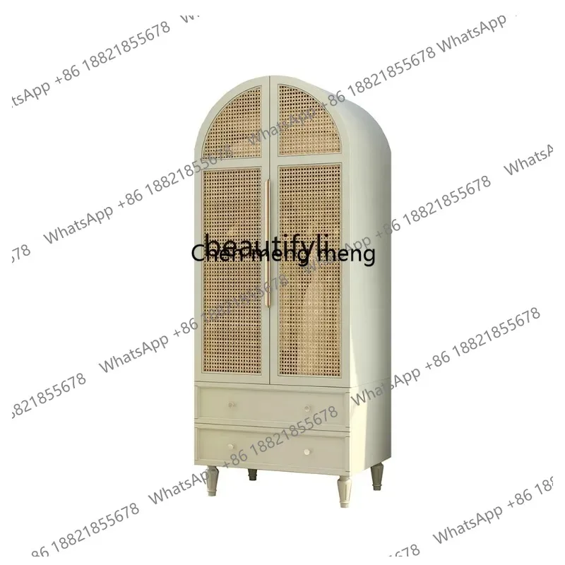 

TT Self-Viewing Original Rattan Wardrobe Simple Solid Wood Bedroom Clothing Storage Cabinets Pastoral Style Double-Door Clo