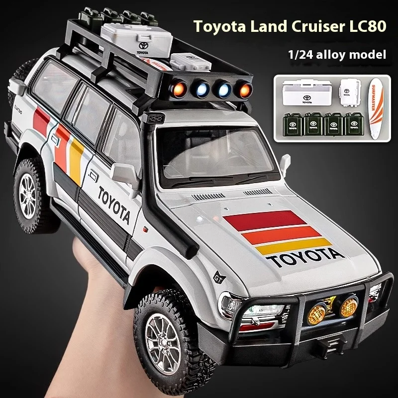 

1/24 Toyota Land Cruiser LC80, модель автомобиля из сплава, литой под давлением металлический внедорожник, модель автомобиля, звук и свет, имитация детской игрушки в подарок