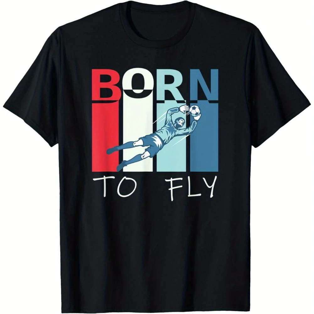 Men'S Funny Soccer Goalkeeper T-Shirt Comfortable Perfect for Casual Wear or Sports Round Neck Black Tee Streetwear Casual Trend