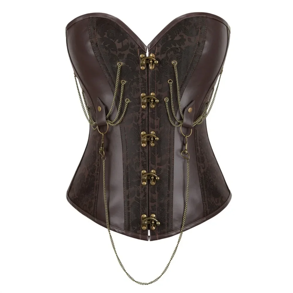 

Женский коричневый готический корсет в стиле стимпанк, корректирующее белье, винтажное бюстье на шнуровке на талии, бурлеск, готическая одежда, лиф