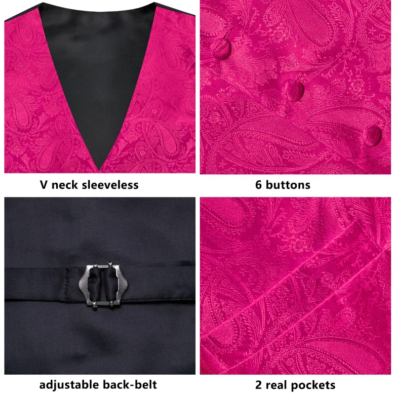 VerveRow Herren Paisley-Jacquard-Weste 3-teiliges Set Formelle Anzugweste mit Krawatte und Einstecktuch für Hochzeitsfeier – Detail 5