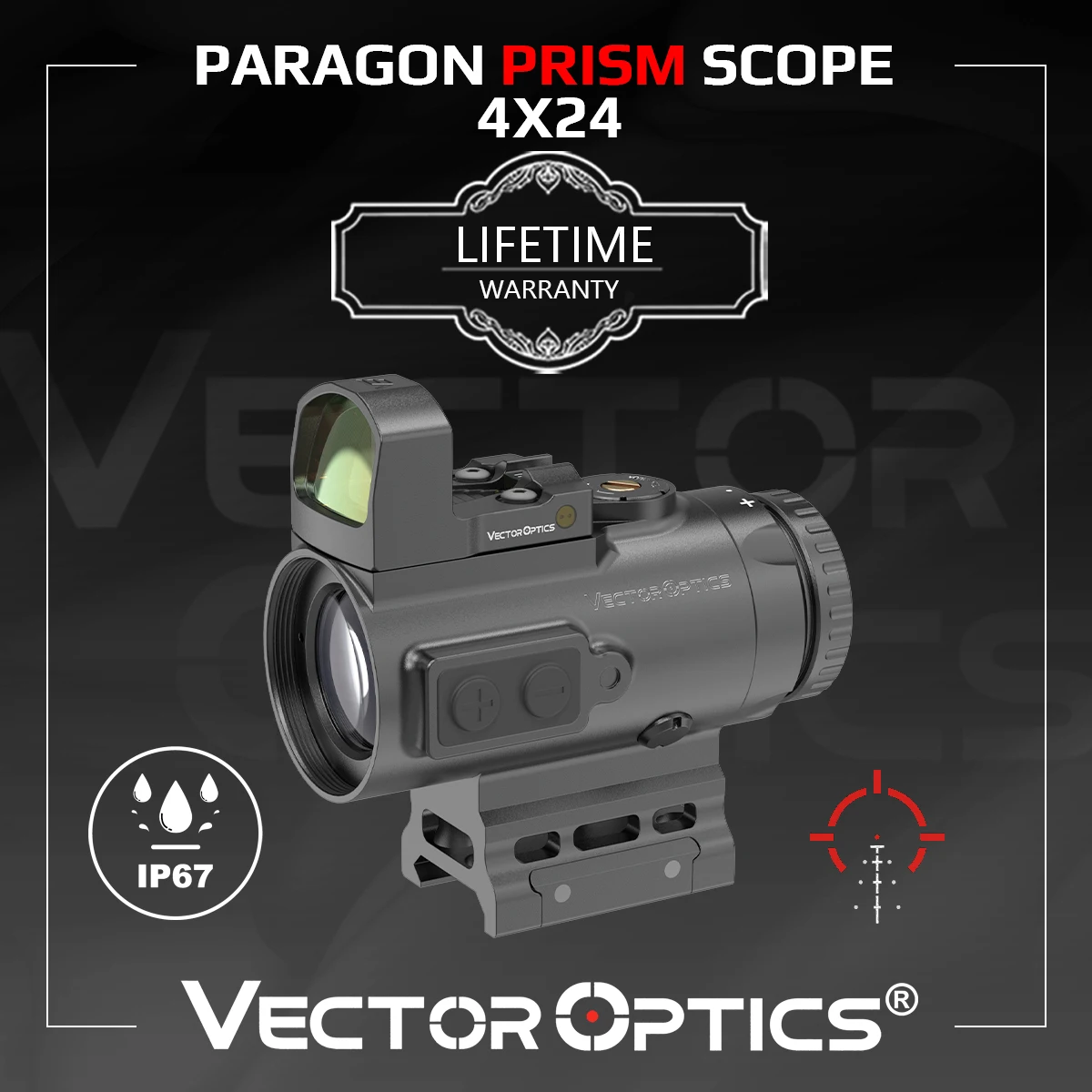 

Миниатюрный призматический оптический прицел Vector Optics Paragon 4x24, компактный CQB призматический оптический прицел IP67, водонепроницаемый, подходит для AR15 .338 с пожизненной гарантией