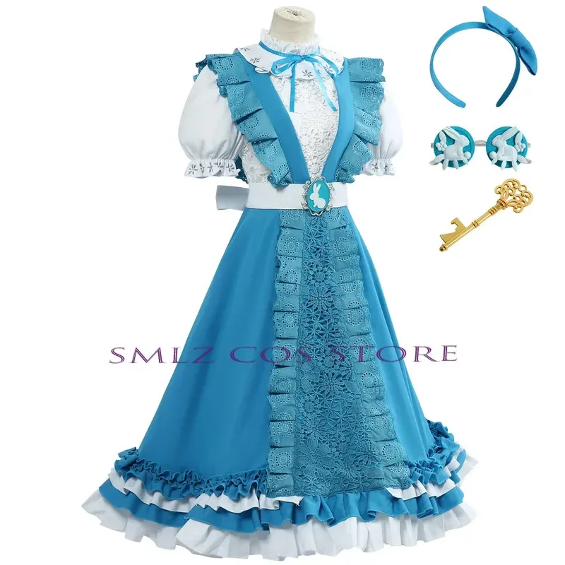 لعبة الهوية الخامس مراسل أليس تأثيري ازياء مراسل حلم أليس لوليتا فستان أزرق شعر مستعار البدلة حفلة اللعب الزي للمرأة