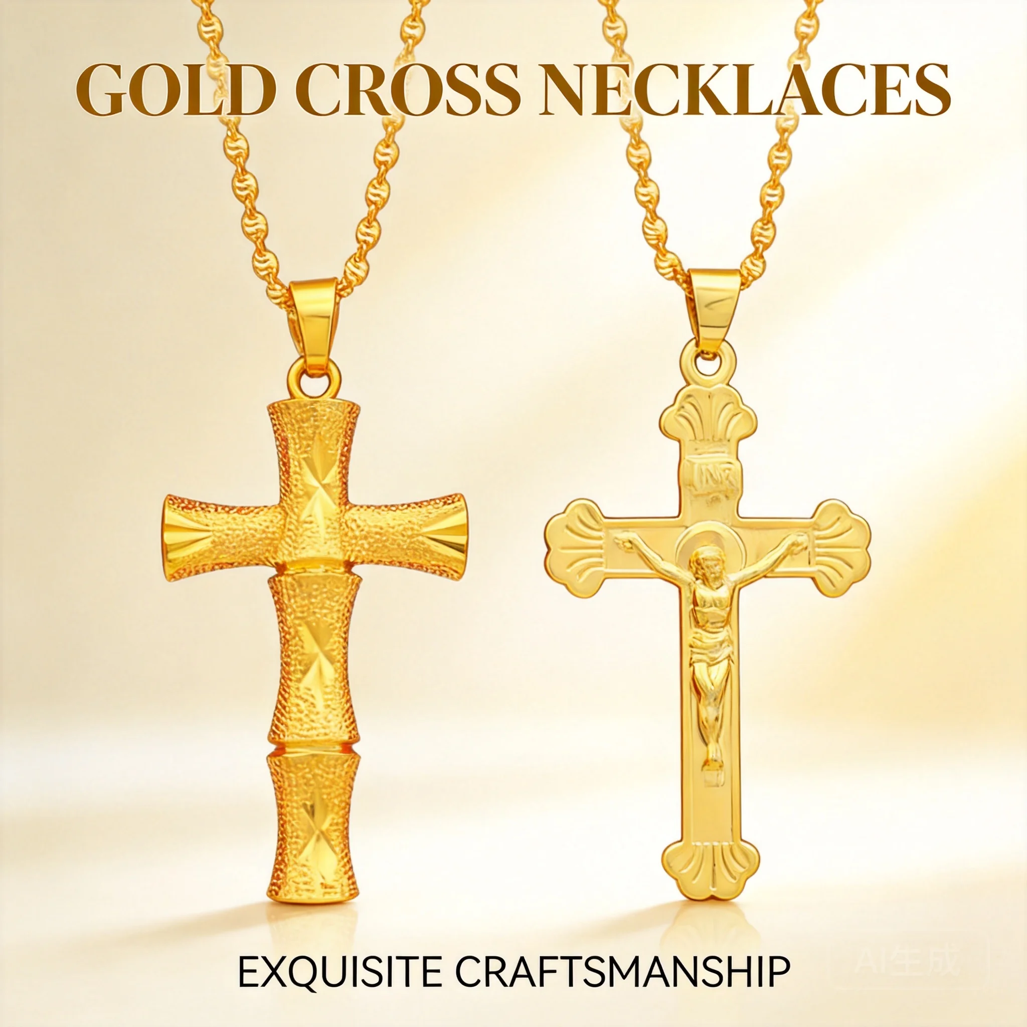 2026 New Korean Style Cross Pendant Necklace For Women Copper Plated Vietnamese Sand Gold No Fading Daily Wear Religious Jewelry