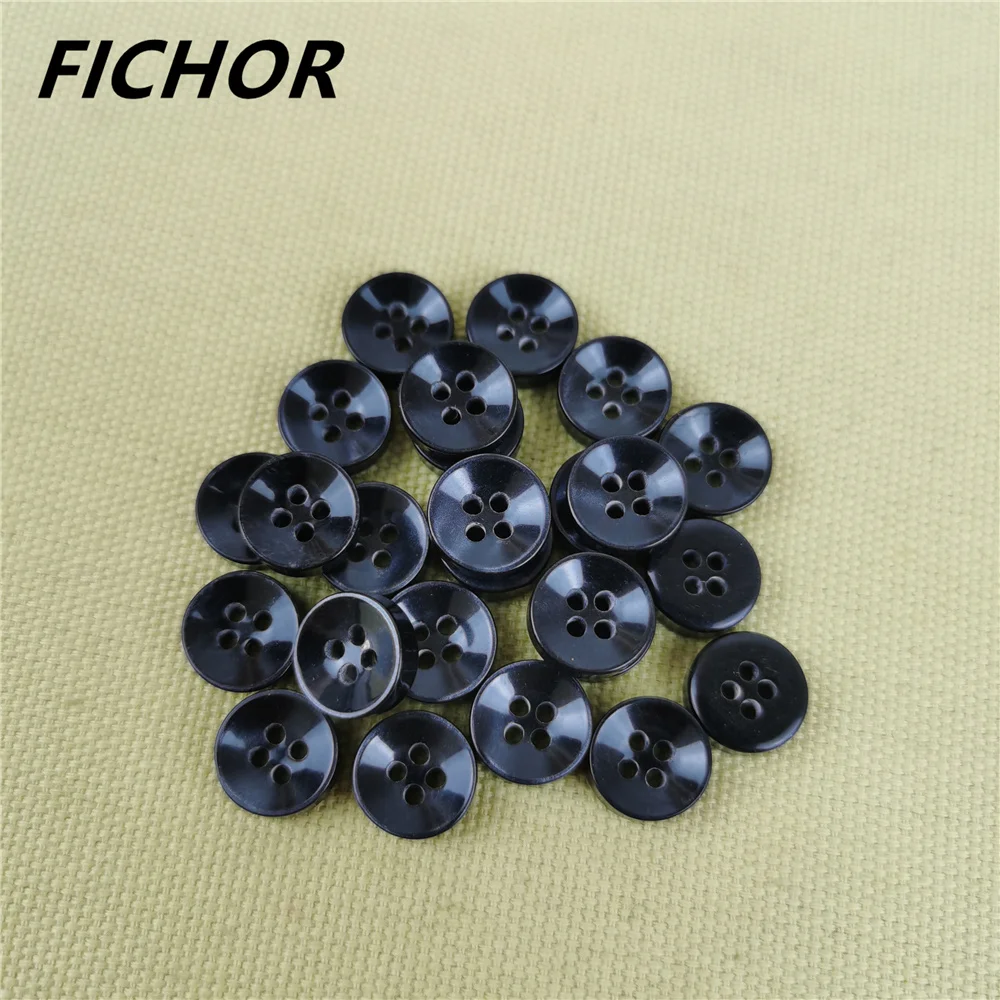 30/50pcs 10mm 4 fori bottoni per abbigliamento di lusso neri bottoni rotondi in tinta unita per camicia per vestiti bottoni fai-da-te accessori per