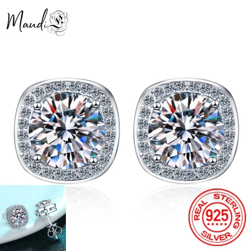 

100% Moissanite Stud Earrings 1-2 Carat Lab Created Diamond Halo Stud Earrings Sterling Silver Diamond Earring For Women Men