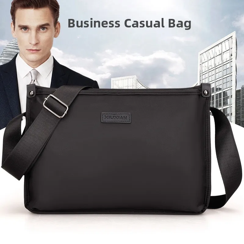 Men's Oxford Cloth Shoulder Bag Casual Nylon Crossbody Bag Large Capacity Trendy Bag Single Shoulder Bag Zipper Closure