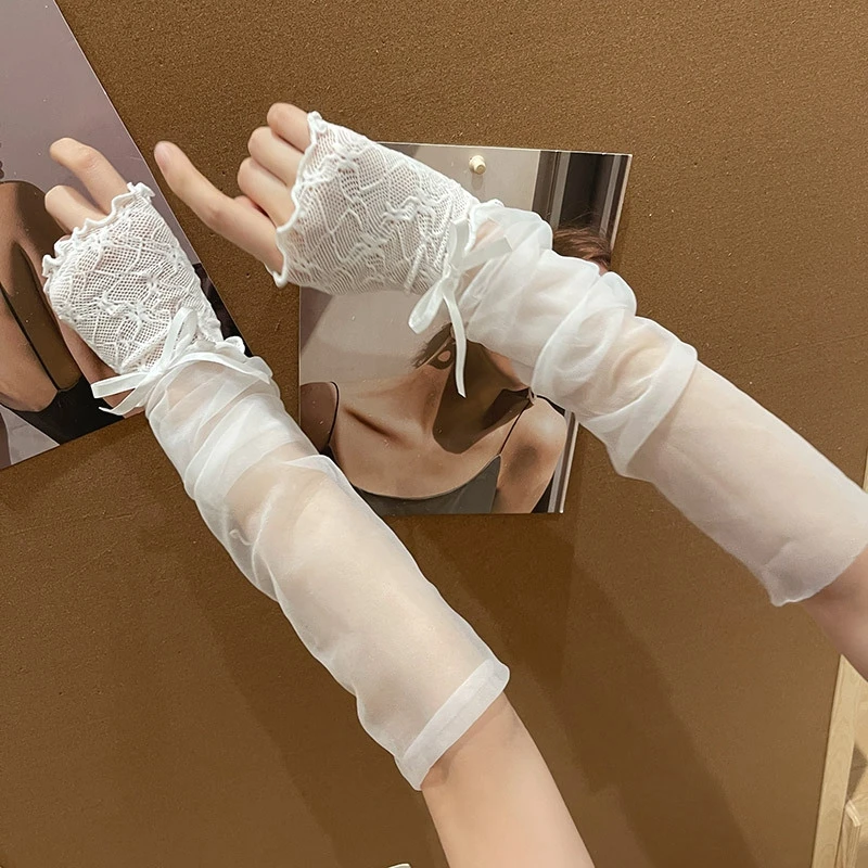 

fabric for nail photo mesh sleeves with bow Nail tips showing prop lace arm gloves for girls manicure polish practice display