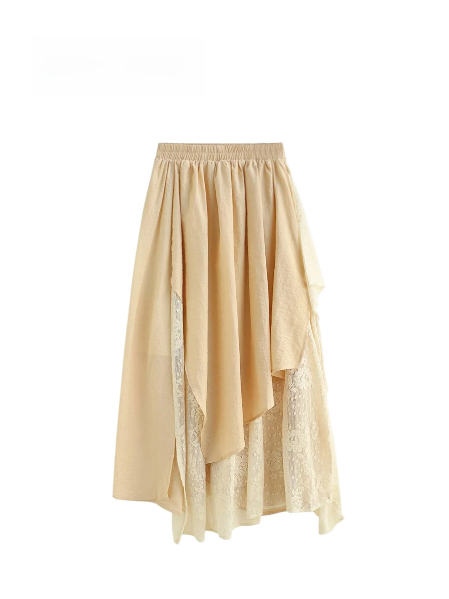 

Country Style High Waist Lace Splicing Long Skirt Spring Summer New Design A-Line Half Body Skirt for Women Casual Commute