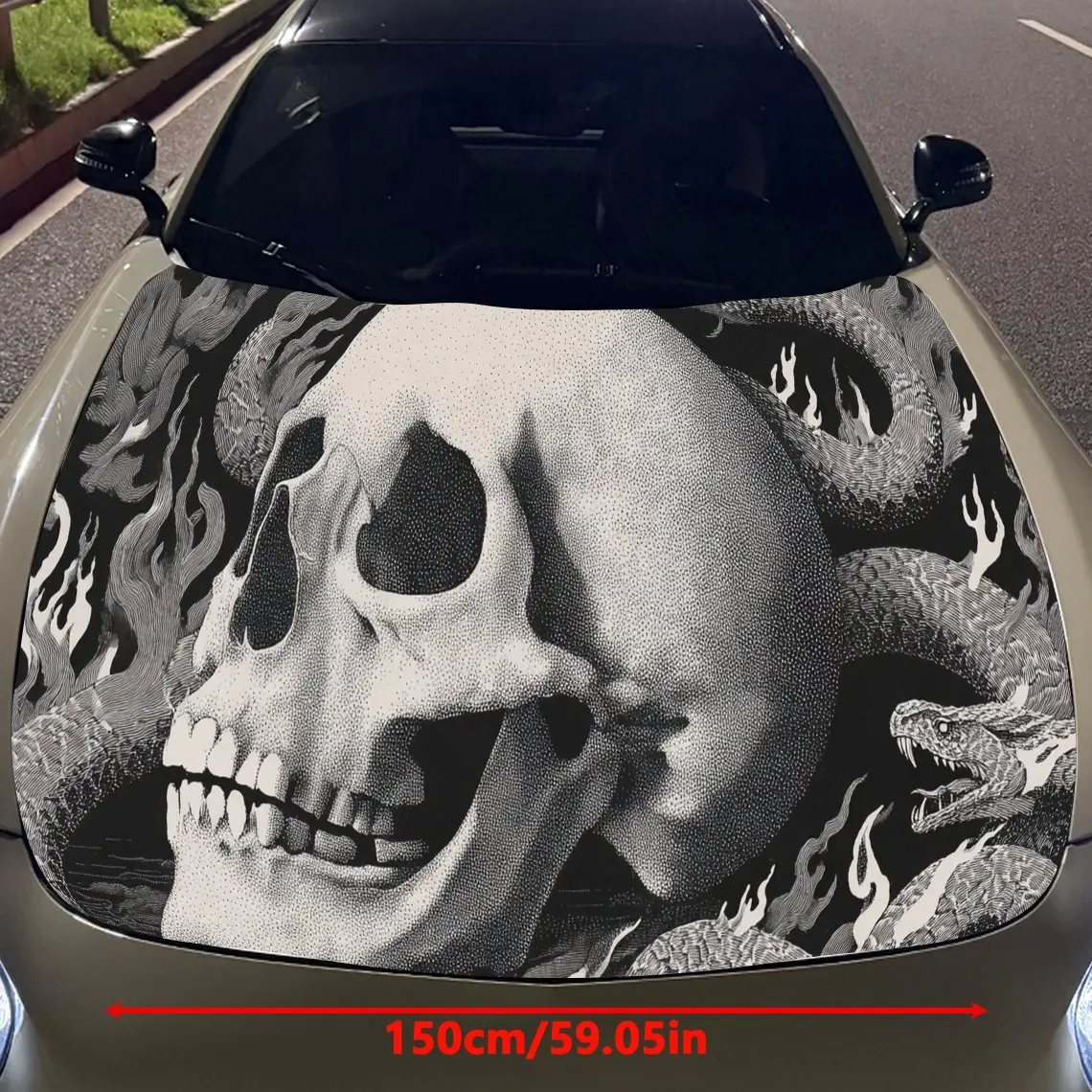 Skull Fierc Snake Car Hood Sticker PVC Self Waterproof Stick,Striking Auto Exterior Accessories Decor Protect Gift for Car Lover