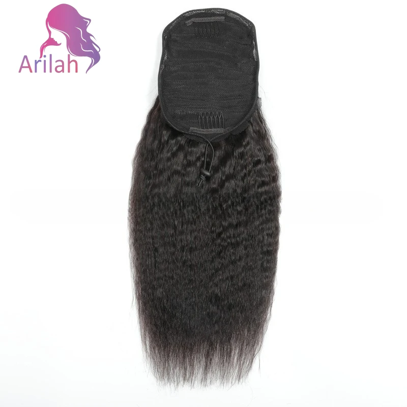 غريب مستقيم ذيل حصان وصلة إطالة شعر طبيعي 100% شعر بشري حقيقي التفاف حول الرباط في ذيل حصان أسود طبيعي للنساء #1