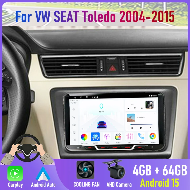 

9'' For SEAT Toledo 2004-2015 Car Radio Carplay BT Car Accessories Android 15 Auto Google Map Head Unit GPS Navi Stereo FM