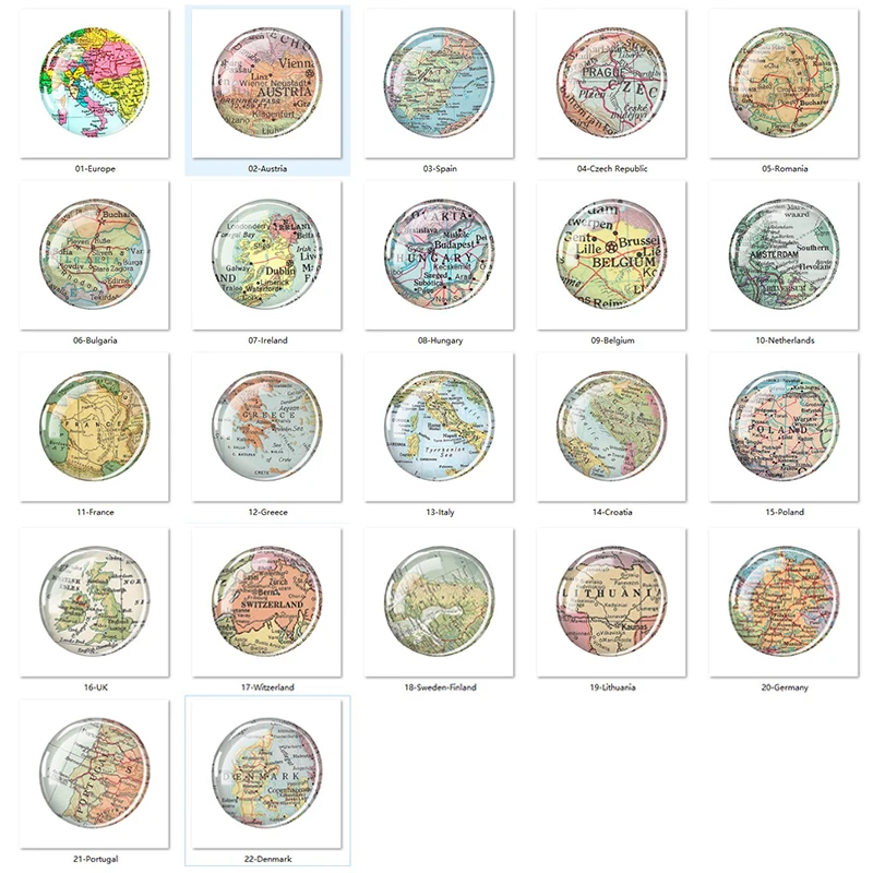 유럽 국가지도 키 체인, 프랑스 스페인 폴란드 독일 폴란드 이탈리아 빈티지지도 유리 공 열쇠 고리 반지 여행 선물