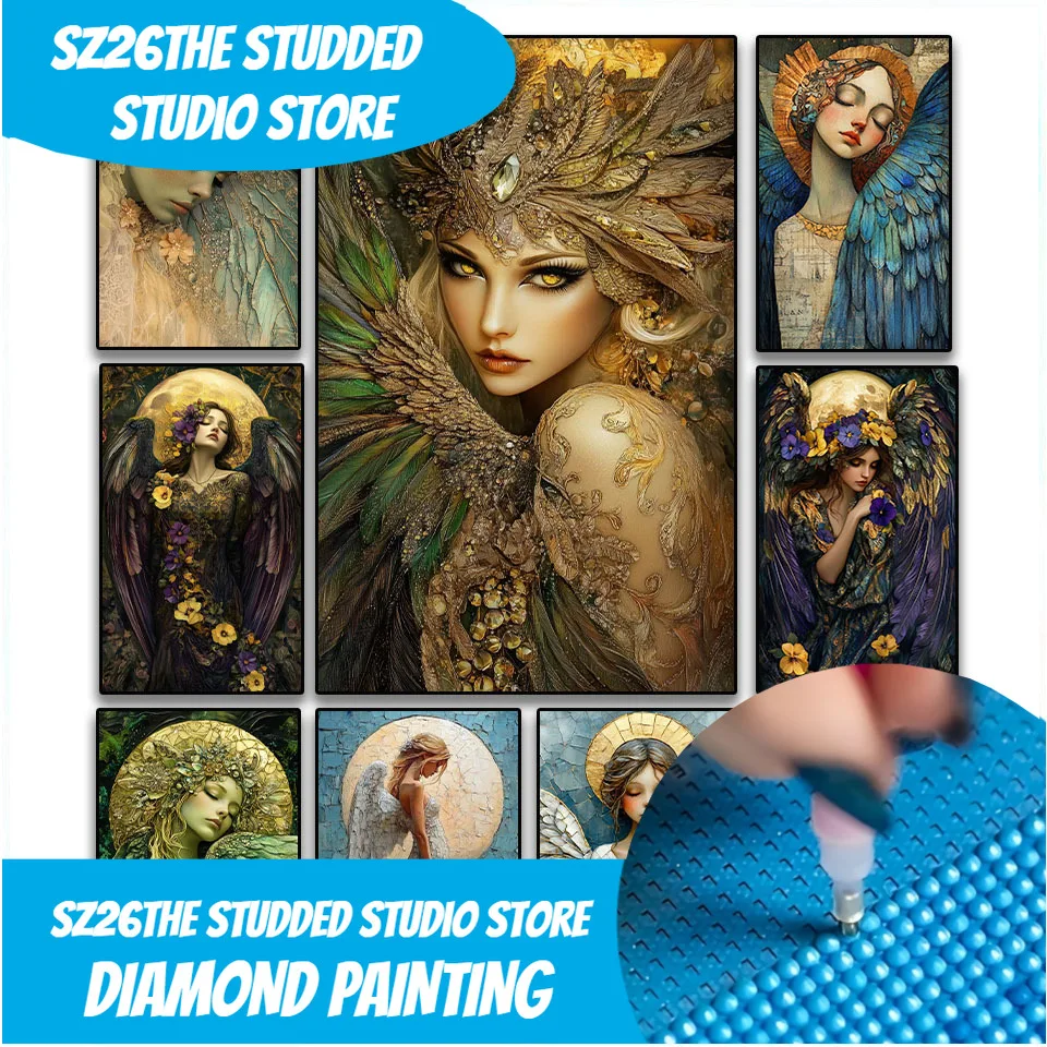Sz26The Studded5D DIY pintura de diamante mosaico arte Kit alas belleza Ángel bordado redondo Rhinestone hecho a mano punto de cruz hogar