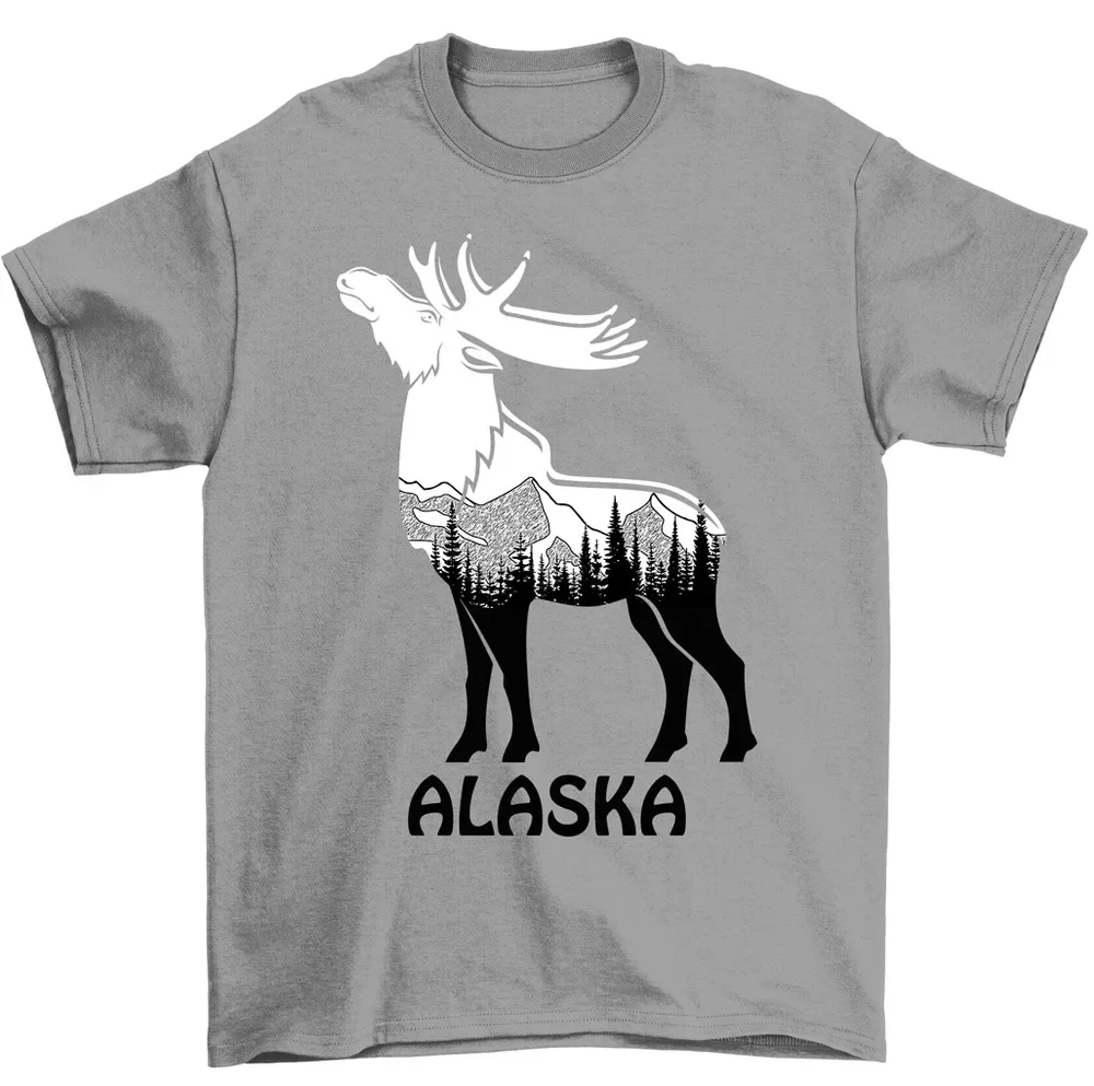 Alaska Moose T-Shirt Forest Wildlife Cool Animal Tees Men WomenY2K Summer Short Sleeves100% cotton