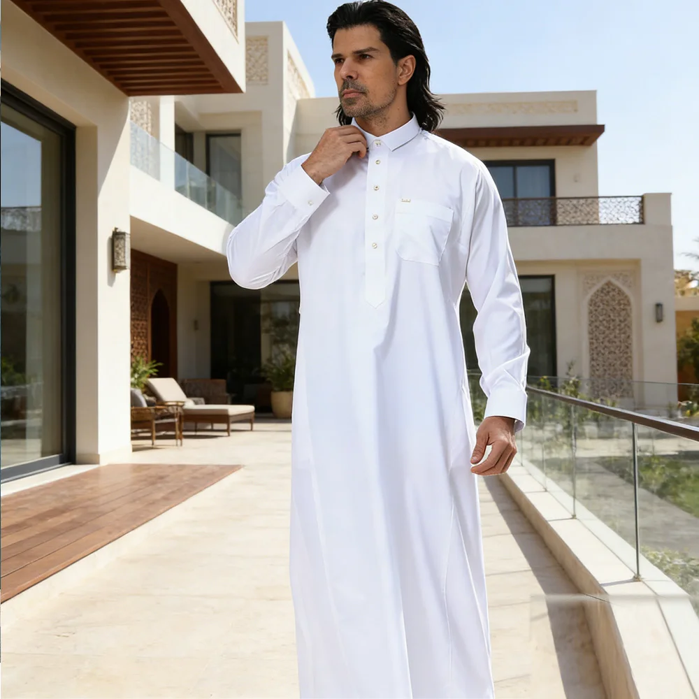 

Eid White Jubba Thobe Saudi Arabic Men Robe Abaya Turkey Kaftan Muslim Dress Daffah Dishdasha Traditional Islam Clothing Caftan