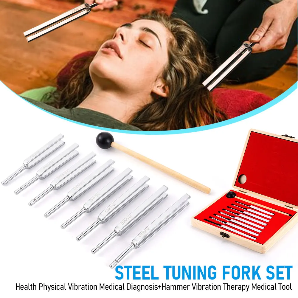 

JimMejo 8pcs/set Medical Tuning Fork Sound Vibration Therapy 256-512HZ Vibration Sound Healing Kit Steel Therapy Chakra Music