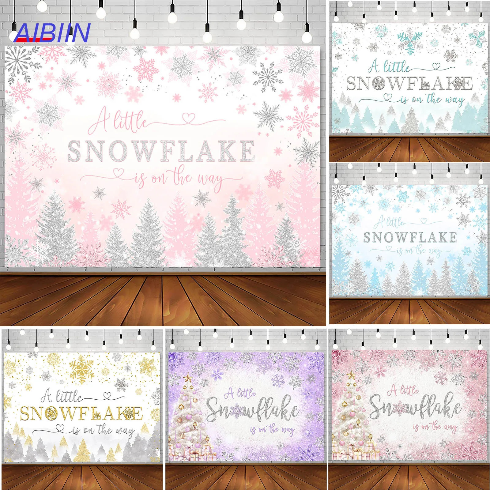 

AIBIIN Winter Baby Shower Backdrop A Little Snowflake Is On The Way Photography Background Snow Trees Christmas Party Decor