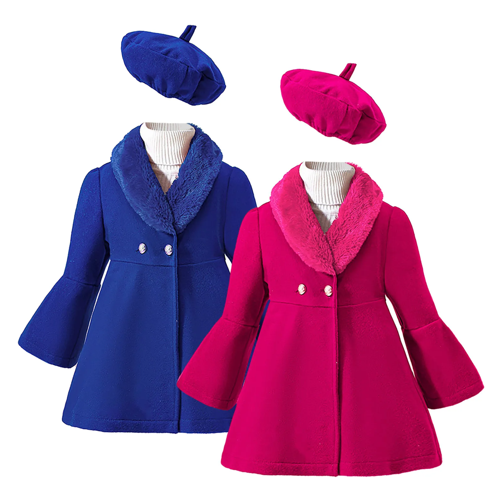Kids Toddler Baby Girls Solid Long Sleeve Coat Tops Fall Winter Outerwear Fur Collar Jacket Clothes Little Girls Winter Coat