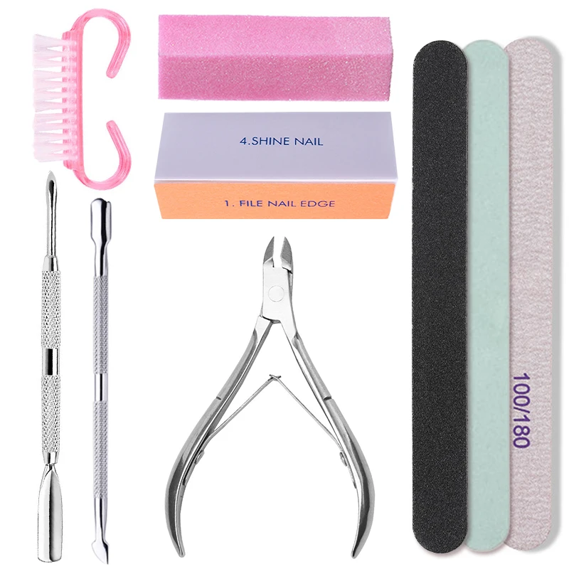 Basic Nail Tool Kit Duurzaam Polijsten Schuren Nail Wrijven Bestand Polijsten Roestvrij Staal Dode Huid Pusher Cuticle Nipper