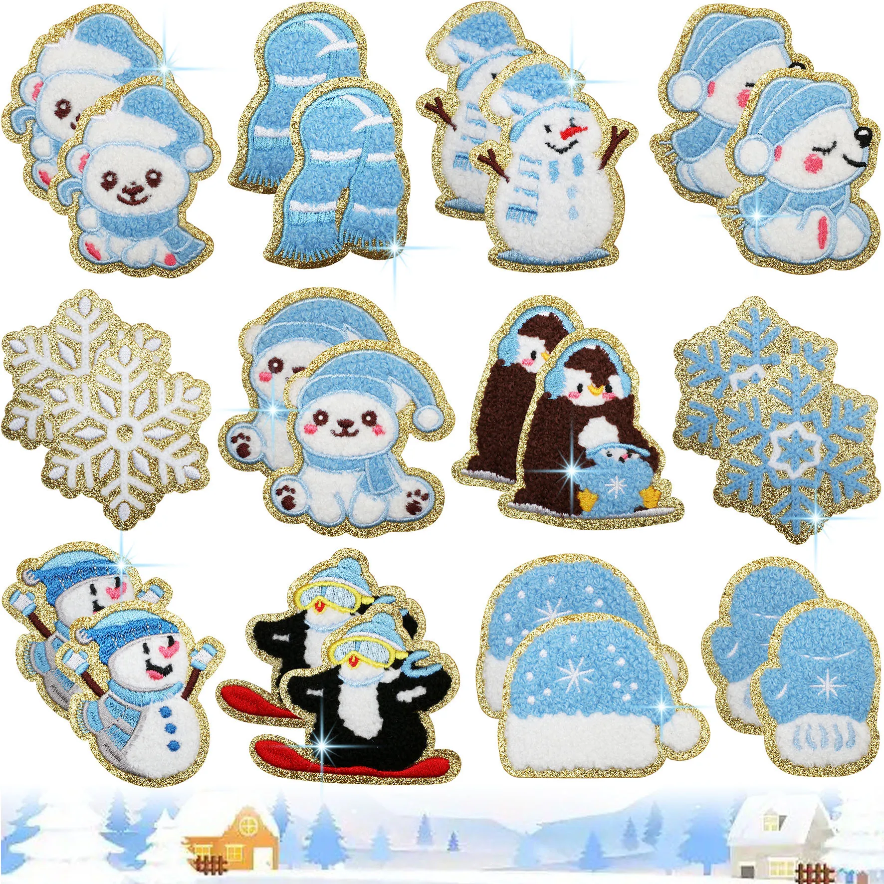 

1/5 шт., оптовая продажа, мультяшный пингвин, зимние животные, вышитые нашивки, полотенце, наклейка, снеговик, шарф, украшение, утюг
