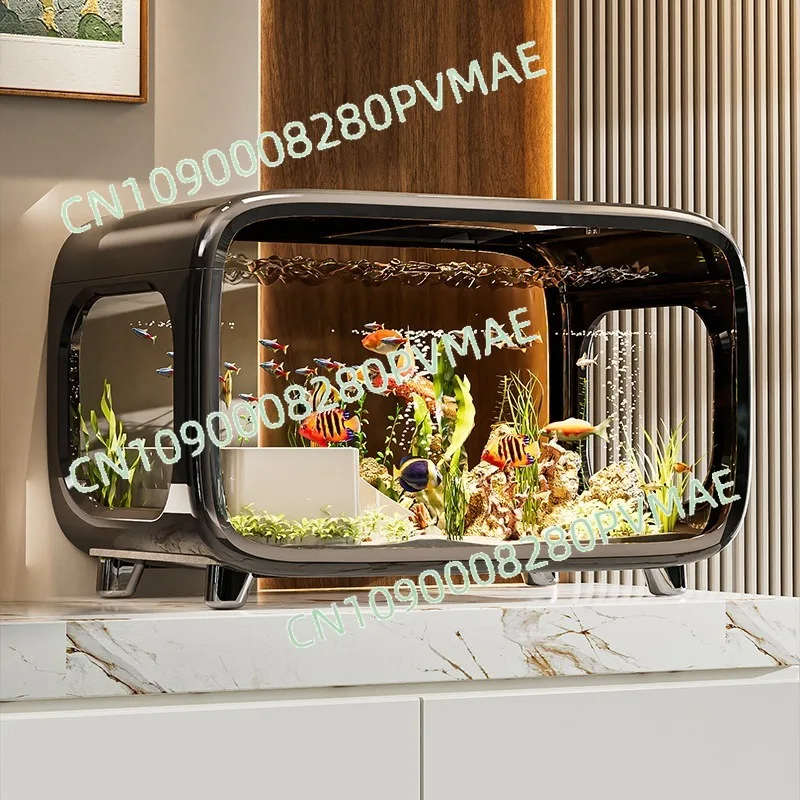 

Transparent Covered Aquarium Tank | Desktop Ecological Fish Tank for Goldfish & Turtles, Living Room Decor Landscape Tank