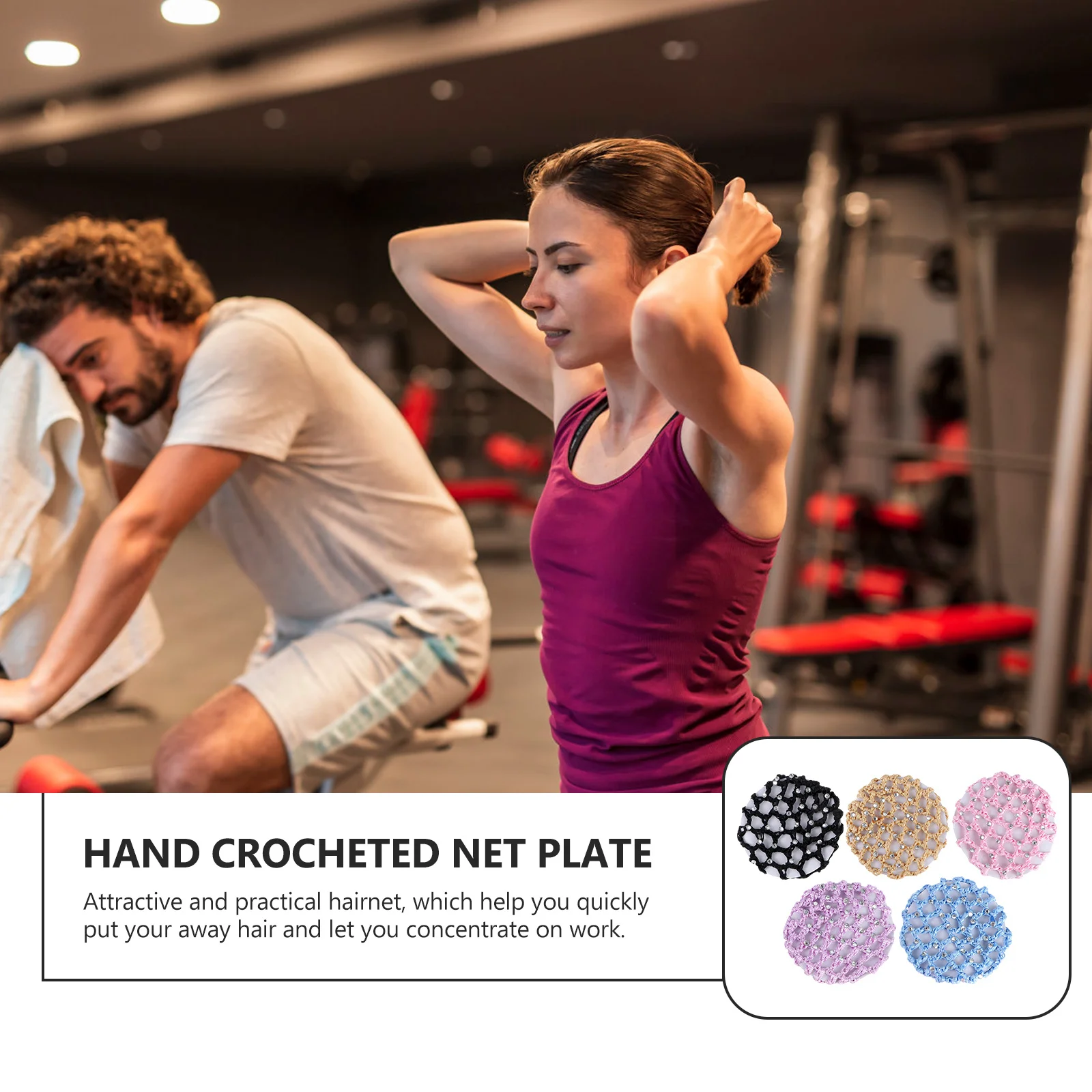 

5Pcs Elastic Hair Snood Durable Crochet Hairnet Pearl Design for Dance Party Performance Black Maize Yellow Light Purple Pink