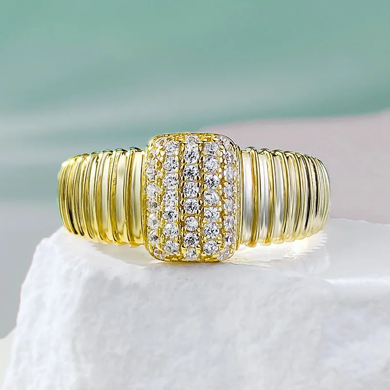 Live Broadcast of The New S925 Silver Striped Retro French Ribbed European and American Instagram Cool Wind Ring Niche