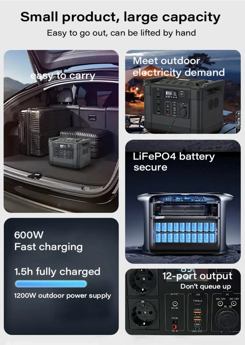 Portable power station 1200W 1008Wh Lithium Battery 220V/110V AC/DC Output Power Station Outdoor RV Camping act of rescue