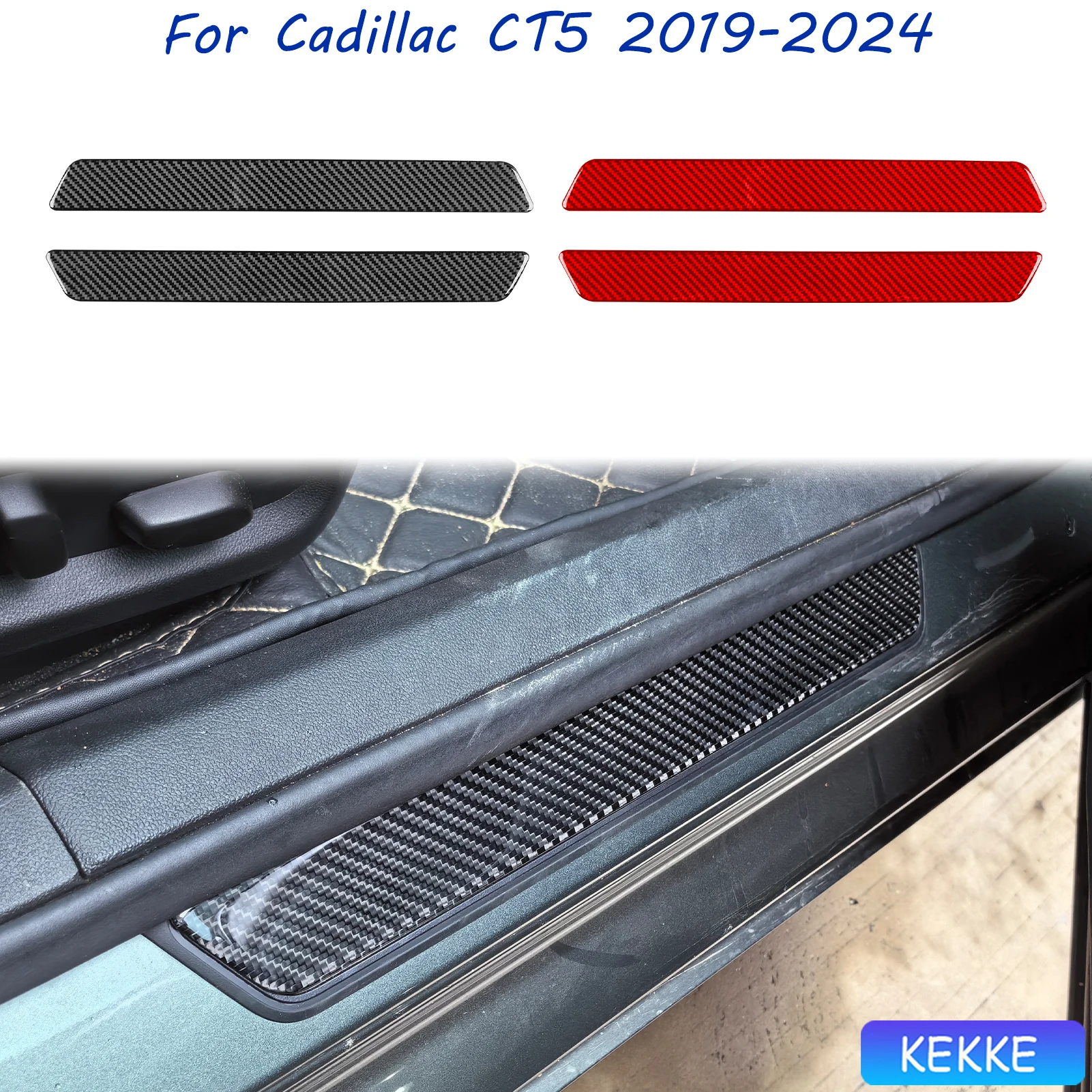 

For Cadillac CT5 2019-2024 Door Sill Strip Auto Trim Soft Carbon Fiber Decorative Car Accessories Stickers
