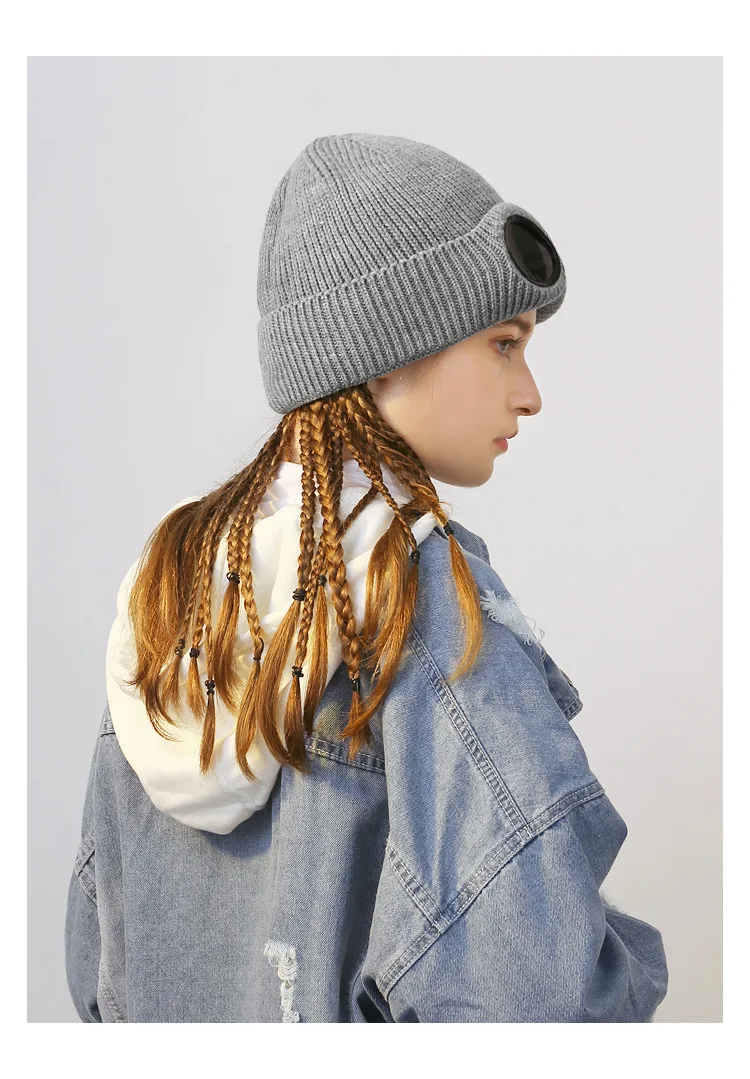Panama Caps Strickmütze aus Wolle für Herren und Damen, Studenten-Kältemütze, Pilotenbrille, Plüschmütze, modische Outdoor-Wärmemütze H148 – Detail 10