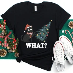 Funny Cat What Tops Tear Down The Christmas Tree T-Shirts for Women Graphic Casual Streetwear Short Sleeve Tees Female Clothing