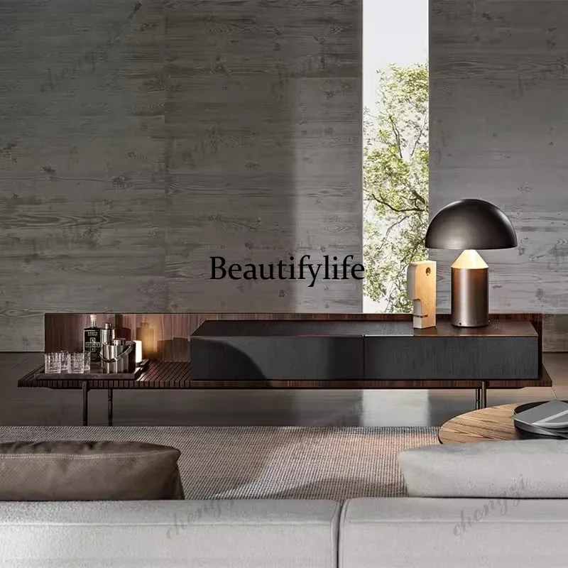 Y136 Y136 Italian minimalist light luxury modern minimalist stainless steel floor cabinet walnut color audio-visual cabinet soli
