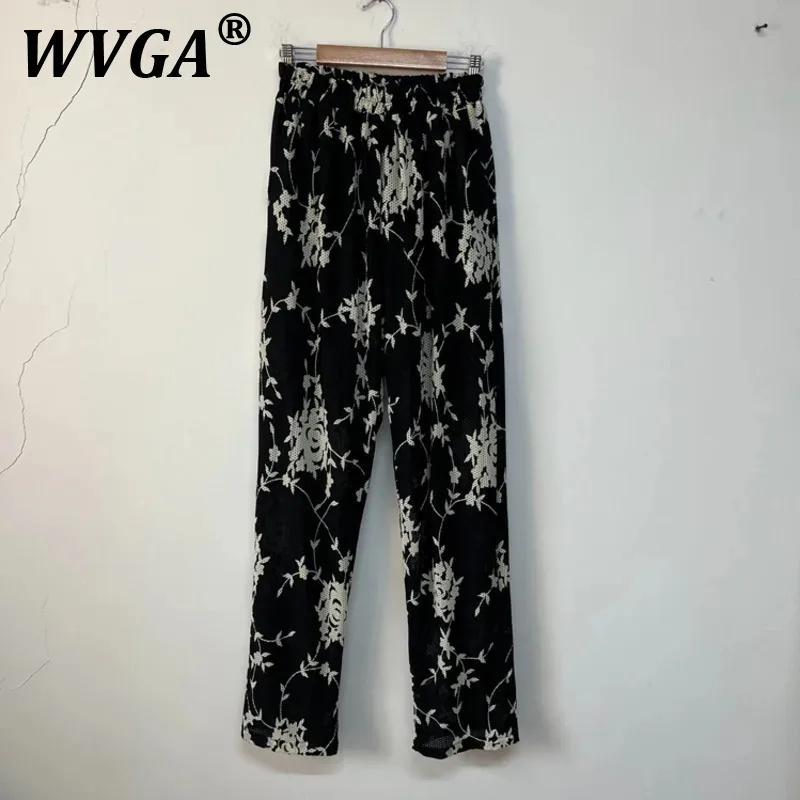 

WVGA Spring Summer New Men Tide Y2K High Street Techwear Printed Mesh Niche Design FashionThin Loose Chic Casual Pants Ins W7542