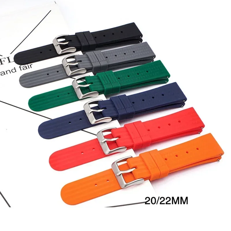 20mm 22mm Waffle Silicone Strap for Seiko Water Ghost 007 Abalone Men Sport Diving Quick Release Rubber Watch Band Bracelet