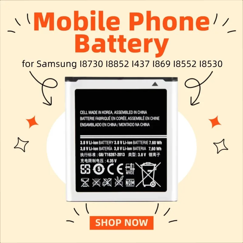

EB585157L 3.8V 2000mAH Mobile Phone Battery for Samsung I8730 I8852 I437 I869 I8552 I8530