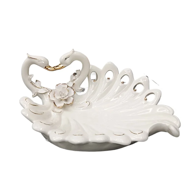 

*Ceramic swan fruit plate living room home light luxury high-end housewarming new home fruit plate