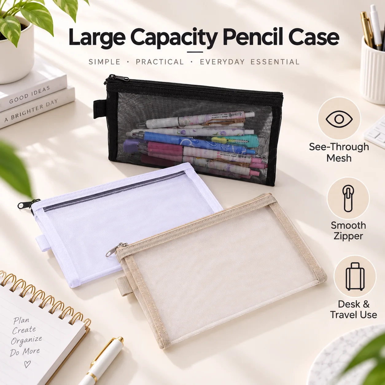 Clear Mesh Pencil Pouch For Exam - 1pc Large Capacity Clear Mesh Pencil