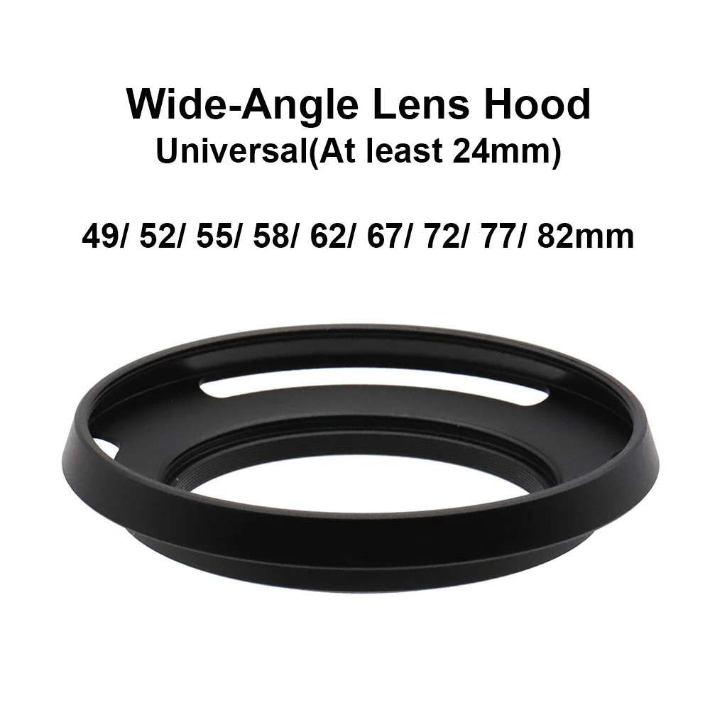 49/52/55/58/62/67/72/77/82mm Metal Screw-on Vented Lens Hood for wide-angle lenses universal Black photography accessory